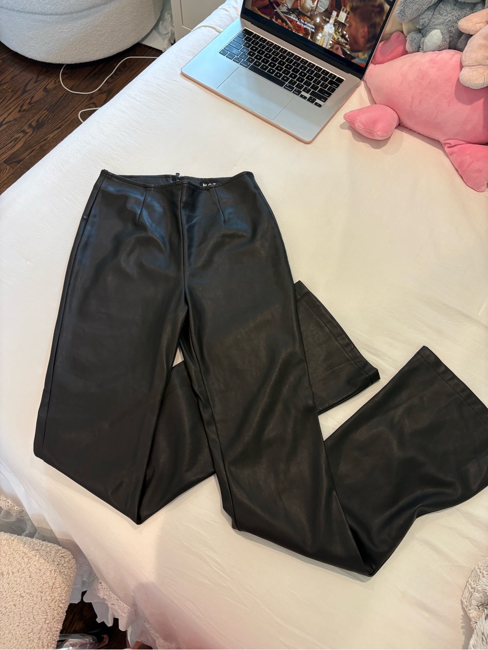 Motel Rocks Black Faux Leather Boot-Cut Pants